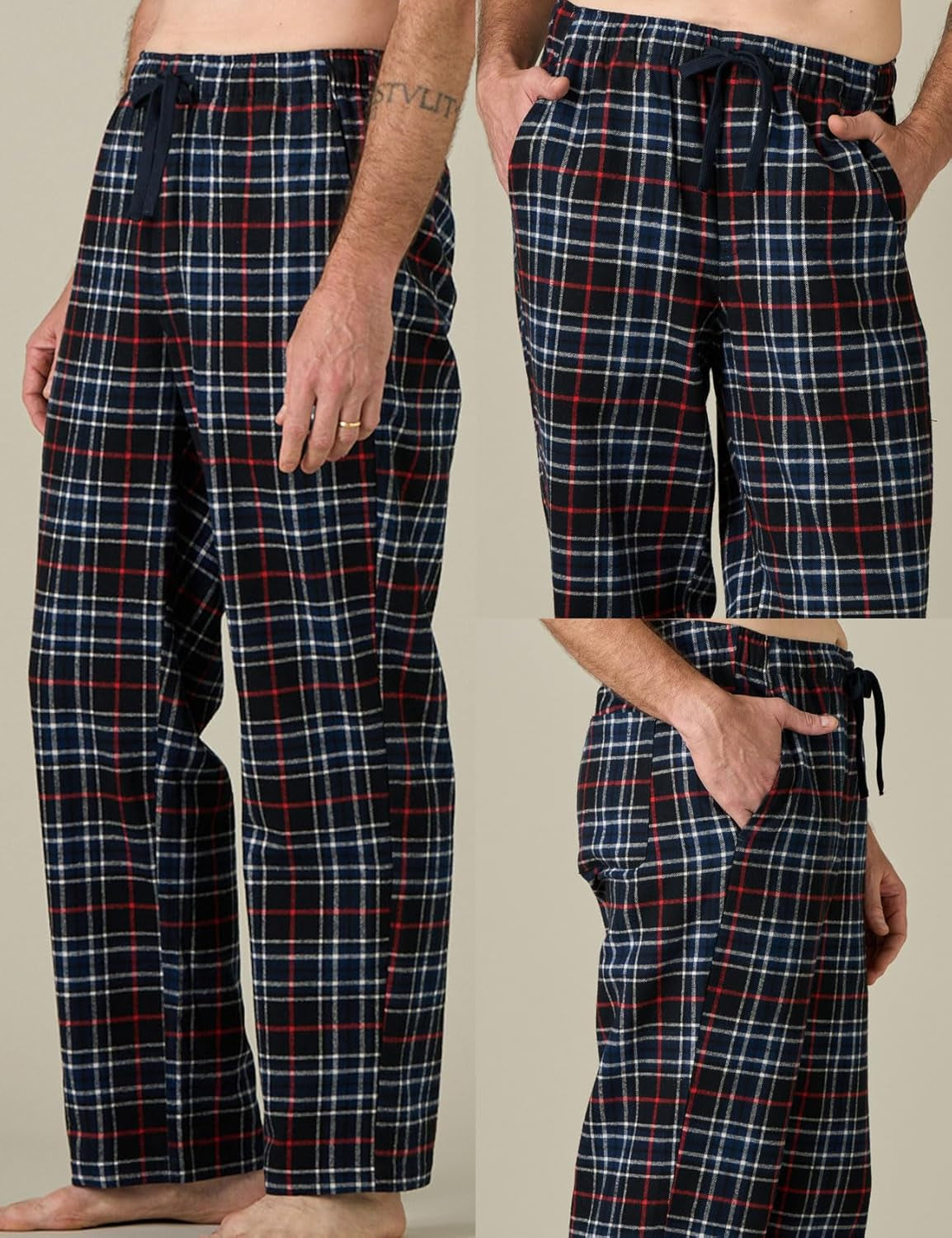 Men'S Pajama Pants Cotton Flannel Plaid Lounge Fleece Warm Sleepwear Pants PJ Bottoms Drawstring and Pockets M39/M128
