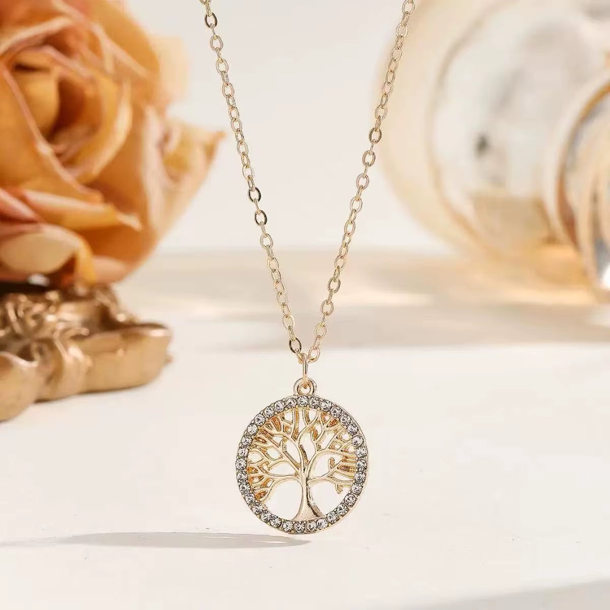 High Quality Classic Shiny Zircon Tree of Life Pendant Necklace, a Beautiful Necklace Gift for Beautiful Women