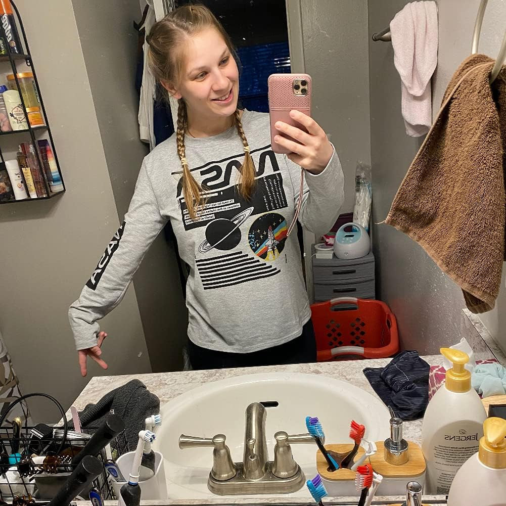 Women Long Sleeve Graphic Shirts NASA Space Letter Print Crew Neck Tee Tops Tshirt