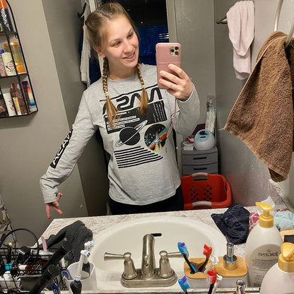 Women Long Sleeve Graphic Shirts NASA Space Letter Print Crew Neck Tee Tops Tshirt